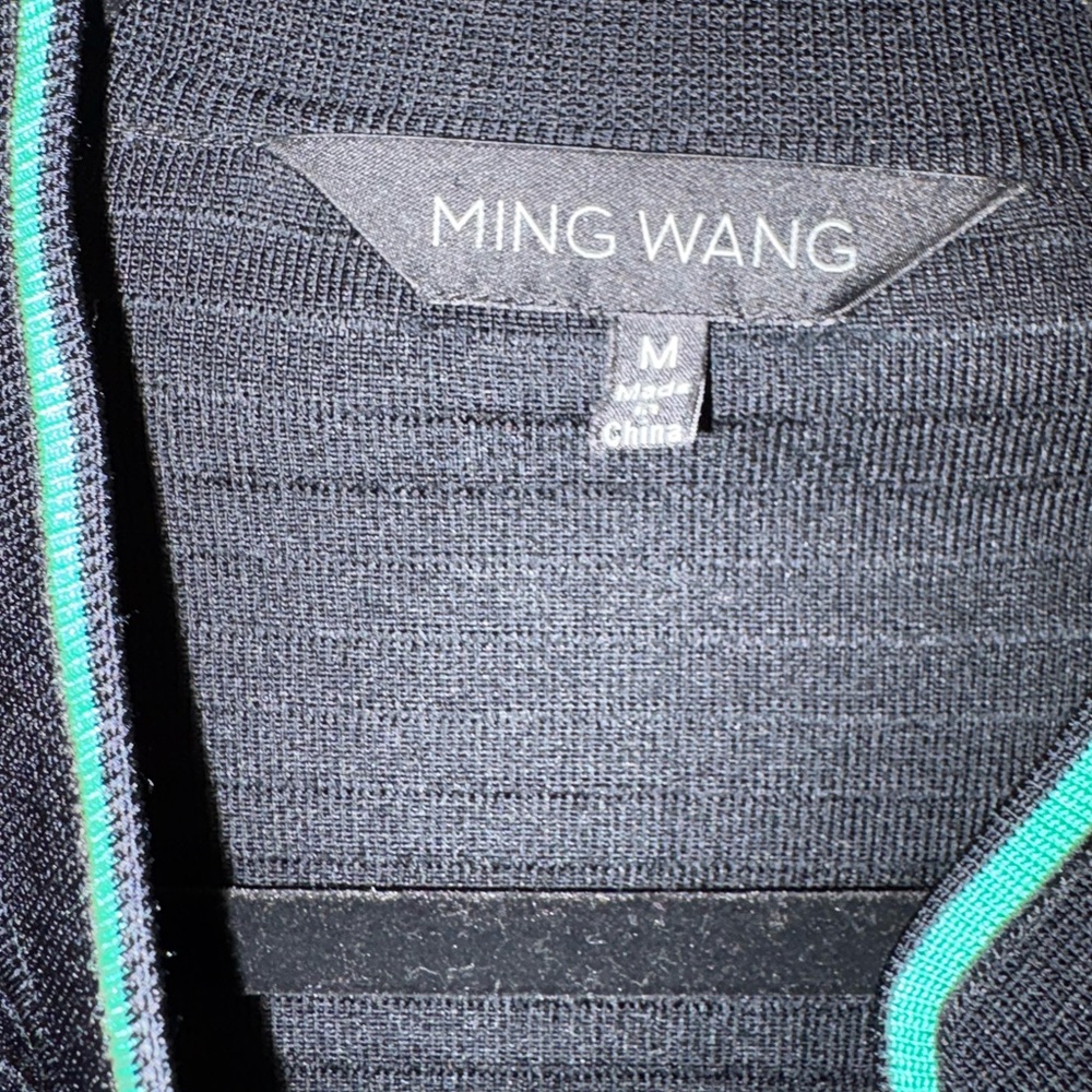 Ming Wang Black Travel Knit Jacket Teal Trim Long Cardigan quiet luxury M NWOT - Picture 4 of 9